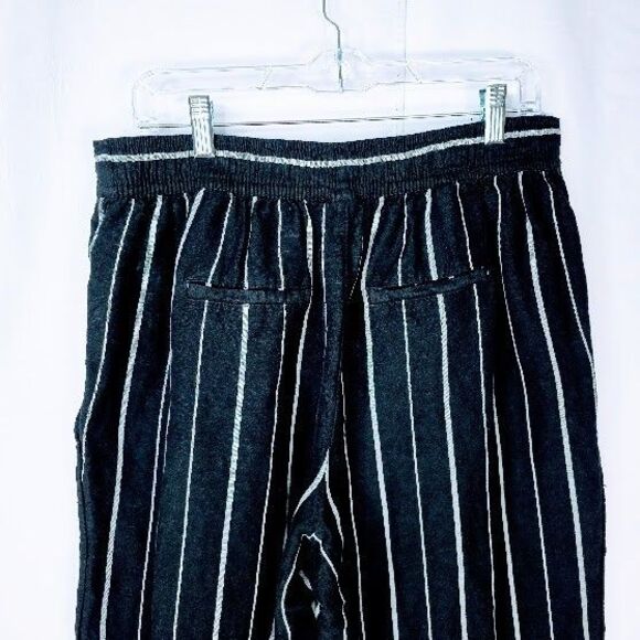 a new day Black Striped Linen Blend Wide Leg Tapered Ankle Pull On Pant L Beach - Picture 2 of 9